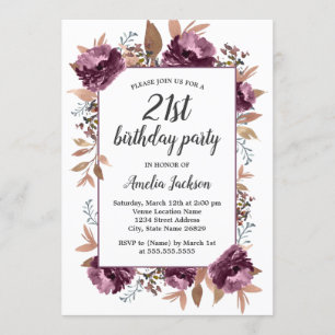 Invitation anniversaire 21 ans aquarelle Fleur Vio