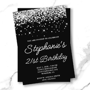 Invitation Anniversaire 21 ans Black Silver Glitter