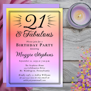 Invitation Anniversaire 21 ans fabuleux rose violet ombré élé