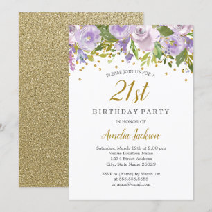 Invitation Anniversaire 21 ans Fleurie Étincelle V