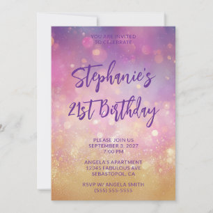 Invitation Anniversaire 21 ans Glamour Paillettes Or Bokeh Ro