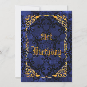 Invitation Anniversaire 21 ans gothique bleu et doré