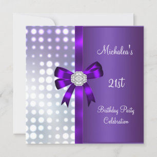 Invitation Anniversaire 21 ans Paillettes Violet Diamant Nœud