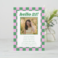 Invitation Anniversaire 21 Ans Photo Damier Rose V