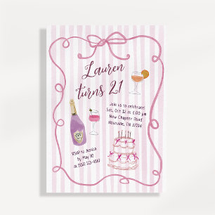 Invitation Anniversaire 21 Ans Ruban Rose Coquette