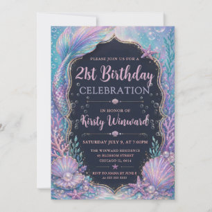 Invitation Anniversaire 21 ans Sirène Sous l'eau Violet Turqu