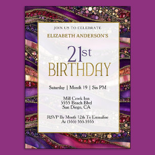 Invitation Anniversaire 21 ans Strata moderne violet orné de