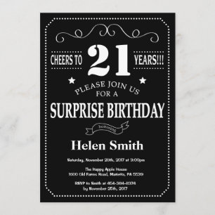 Invitation Anniversaire 21 ans surprise fond tableau noir et 