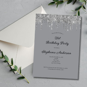 Invitation Anniversaire 21 ans tendance gris argenté paillett