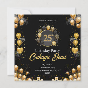 Invitation anniversaire 25 ans noir argent élégant moderne
