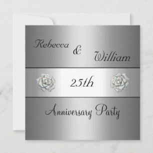 Invitation Anniversaire 25e Élégante Rose Argentée Fête