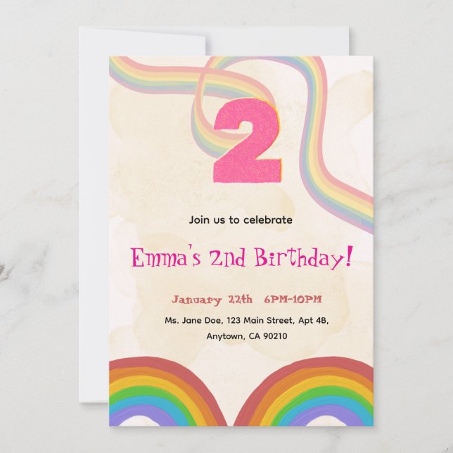 Invitation anniversaire 2 ans fille arc-en-ciel mo (Devant)