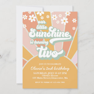 Invitation Anniversaire 2 ans Retro Sunshine daisy boho flora