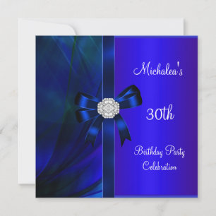 Invitation Anniversaire 30 ans Abstrait Bleu Diamant Nœud