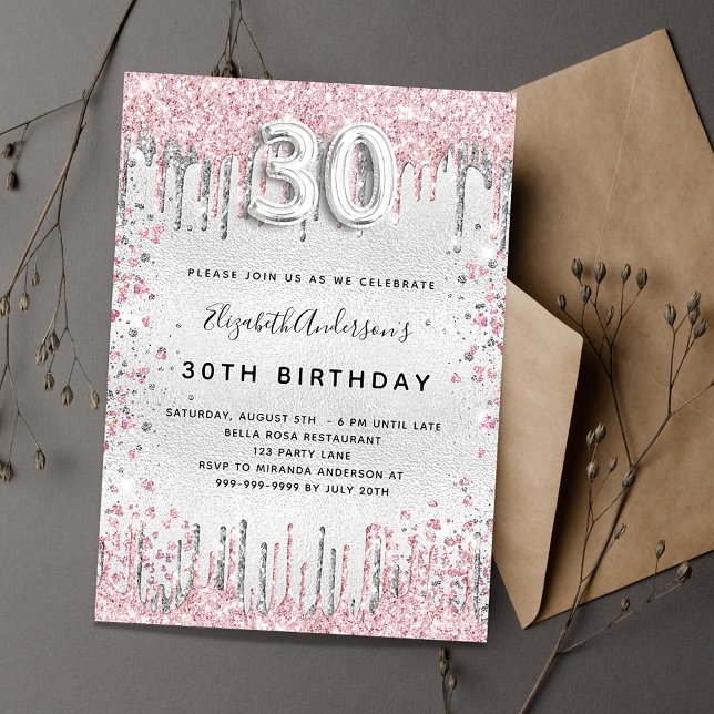 Invitation anniversaire 30 ans argent rose (Créateur téléchargé)