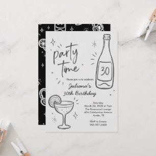 Invitation anniversaire 30 ans bouteille et cockta
