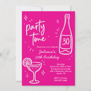 Invitation anniversaire 30 ans bouteille et cockta