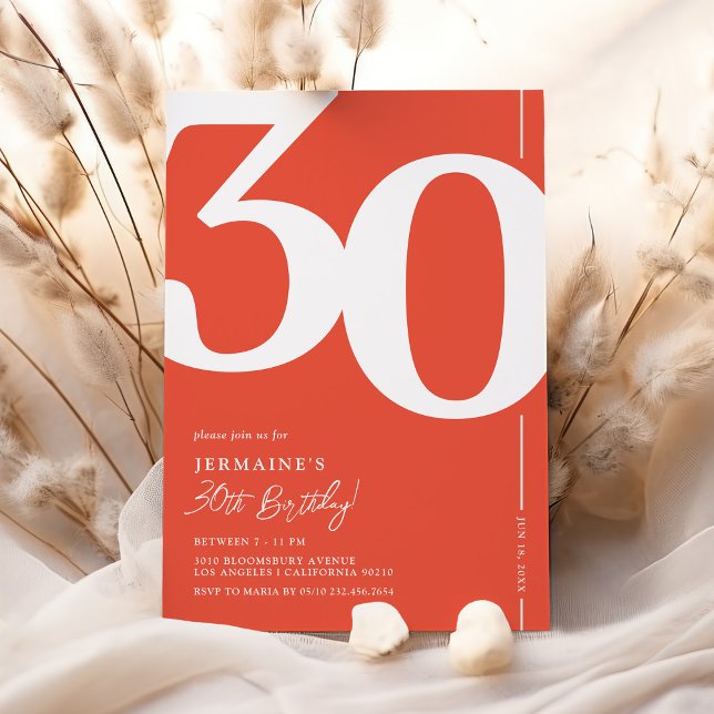 Invitation anniversaire 30 ans en serif rouge mode (Créateur téléchargé)