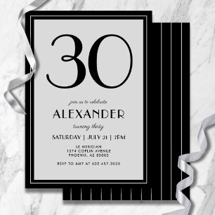 Invitation Anniversaire 30 ans Moderne Minimaliste Homme Noir