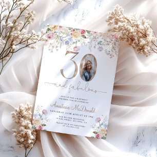 Invitation anniversaire 30 ans photo florale paste