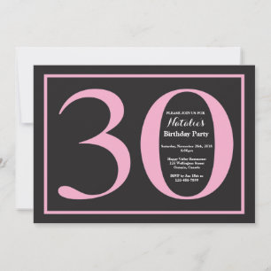 Invitation Anniversaire 30 ans Tableau Noir Rose et Noir