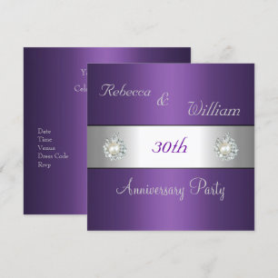 Invitation Anniversaire 30ème Élégant Violet & Perle Joyau