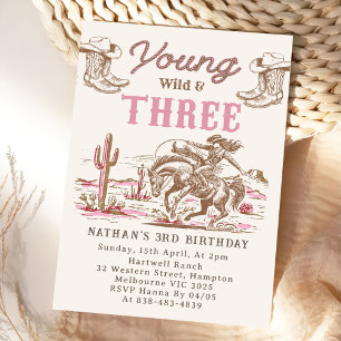 Invitation Anniversaire 3 ans Rodeo Vintage Wester