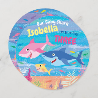 Invitation Anniversaire 3, Sous la mer, 3 requins, fête