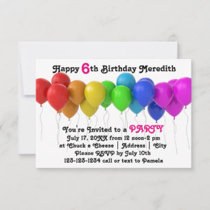 Invitation anniversaire 3x5 ballons arc-en-ciel ro