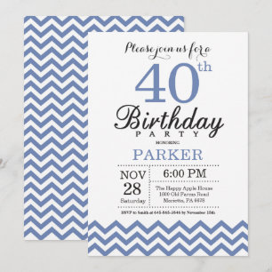 Invitation Anniversaire 40 ans Bleu Chevron