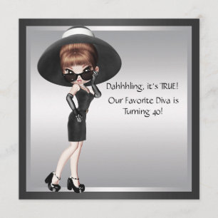Invitation anniversaire 40 ans femme diva noir amu