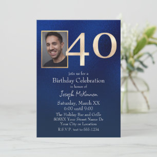 Invitation Anniversaire 40 ans Homme Bleu Nuit et Or
