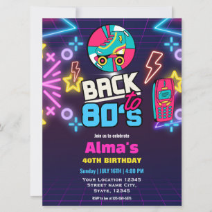 Invitation Anniversaire 40 ans néon Rétro 80s