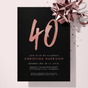 Invitation anniversaire 40 ans rose gold pailleté