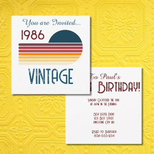 Invitation Anniversaire 40 ans Vintage 1986 Rayure Rétro Sole
