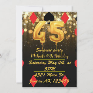 Invitation Anniversaire 45 ans thème casino paillettes dorées