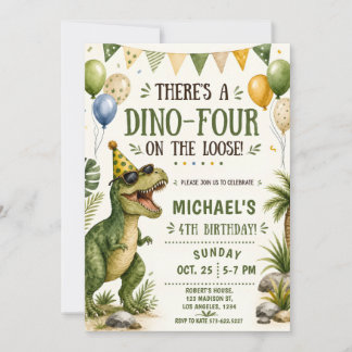 Invitation anniversaire 4 ans dinosaure drôle - Di