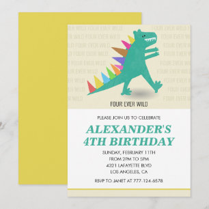 Invitation Anniversaire 4 ans Dinosaure Enfants T rex coloré