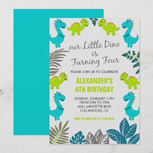 Invitation anniversaire 4 ans dinosaure jungle ver