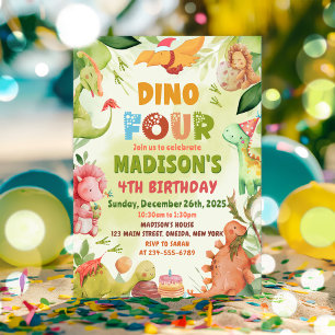 Invitation Anniversaire 4 ans dinosaure verdure Dino T Rex