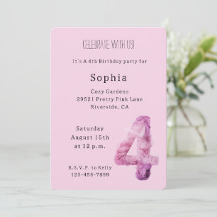 Invitation Anniversaire 4 Ans Rose Lavande Violet Cozy