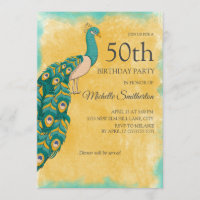 Invitation anniversaire 50 ans avec un paon sarcel