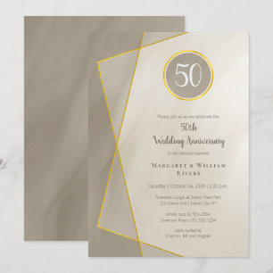 Invitation anniversaire 50 ans cadre gris or antique