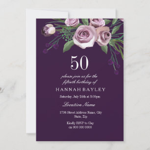 Invitation Anniversaire 50 Ans Femme Violet Aubergine Rose