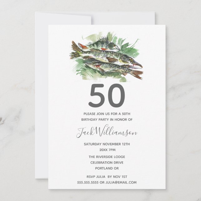 Invitation Anniversaire 50 ans | Parti de pêche du poisson (Devant)