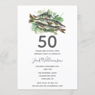 Invitation Anniversaire 50 ans Parti de pêche du poisson