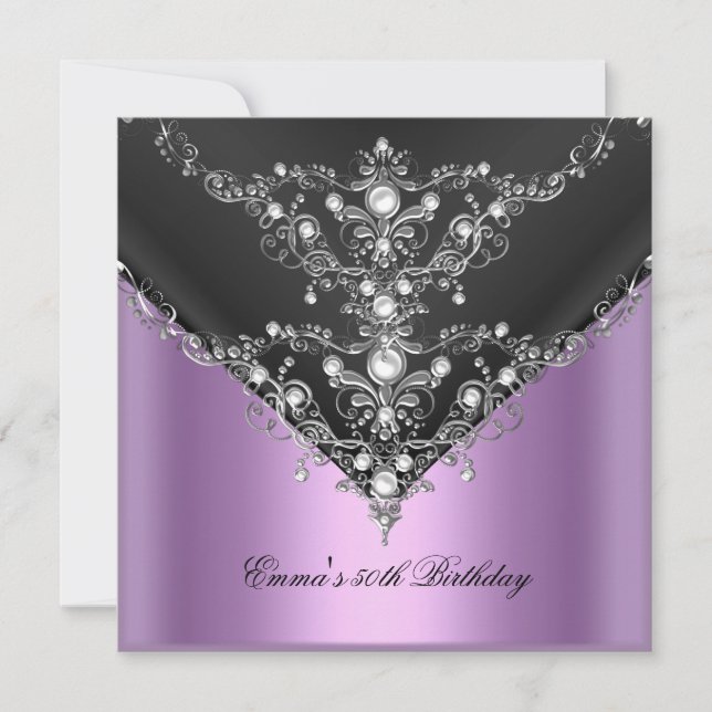 Invitation Anniversaire 50e Perle violet Black Argent (Devant)