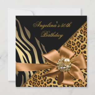Invitation Anniversaire 50e Zebra Leopard Gold Noir
