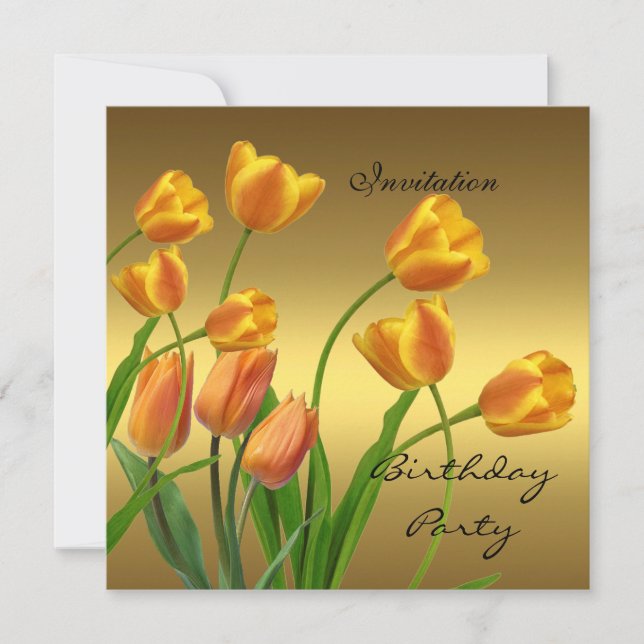 Invitation Anniversaire 50ème Elégante Tulips Gold (Devant)