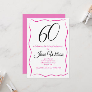 Invitation Anniversaire 60 ans Féminin Moderne Rose Noir Blan